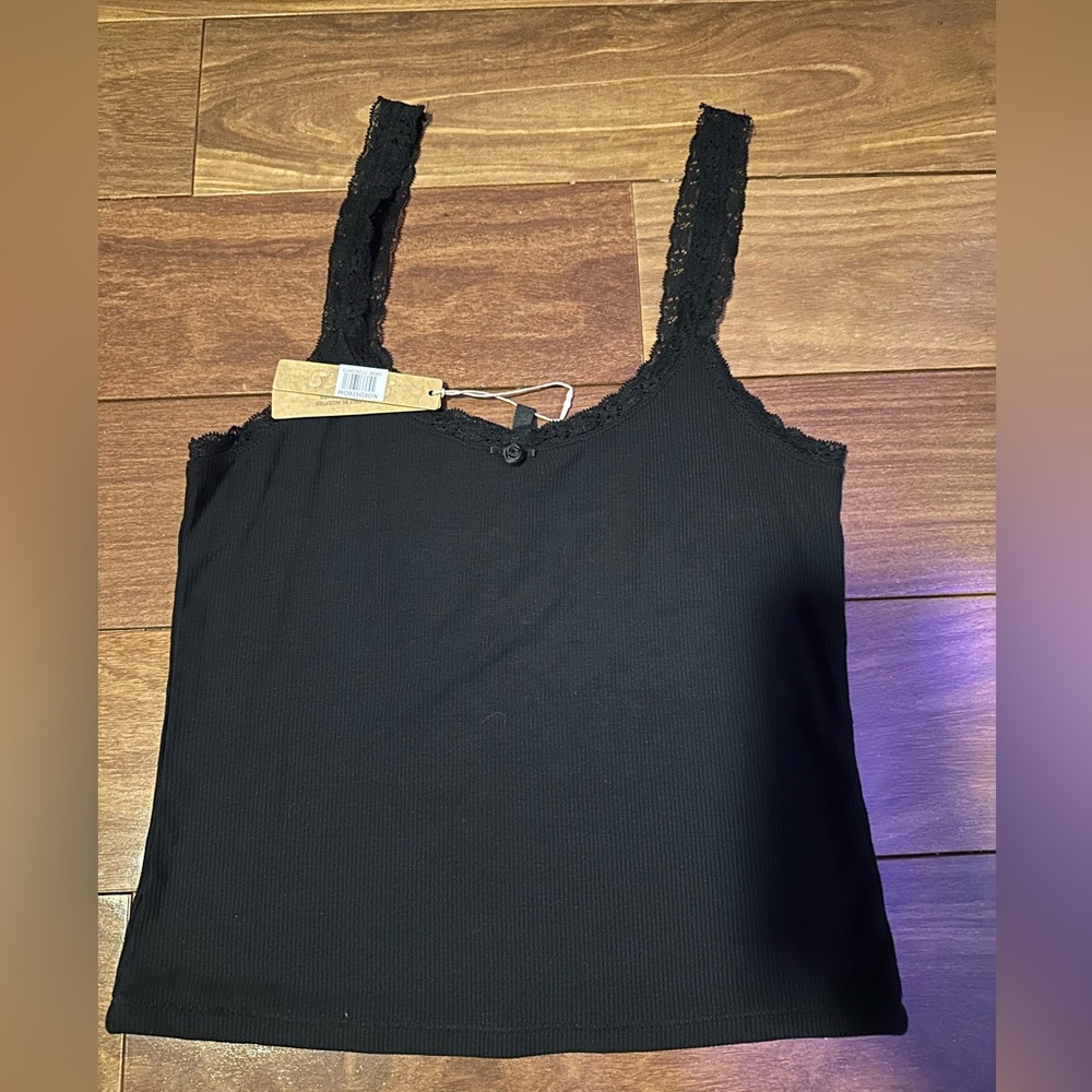 Skims Black Lace Trim Tank Top
